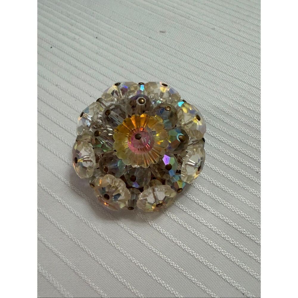 1960s Juliana Aurora Borealis Marguerite Crystal Bead & Rhine Cluster Brooch